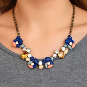 NWT J. Crew‎ Crystal Paint Party Statement Necklace Multi Color Gem Art Deco